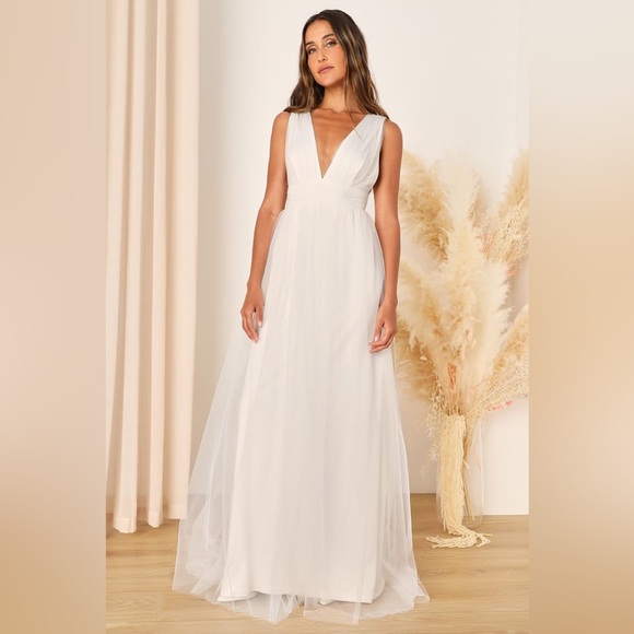 Lulus Dresses & Skirts - Lulu’s Heavenly Hues White Tulle Sleeveless Maxi Dress size L